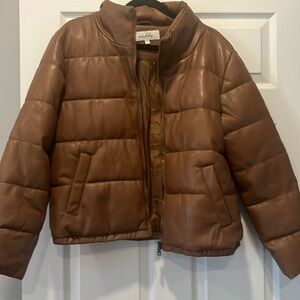 Women’s Sebby Faux Leather Brown Puffer Jacket Size L